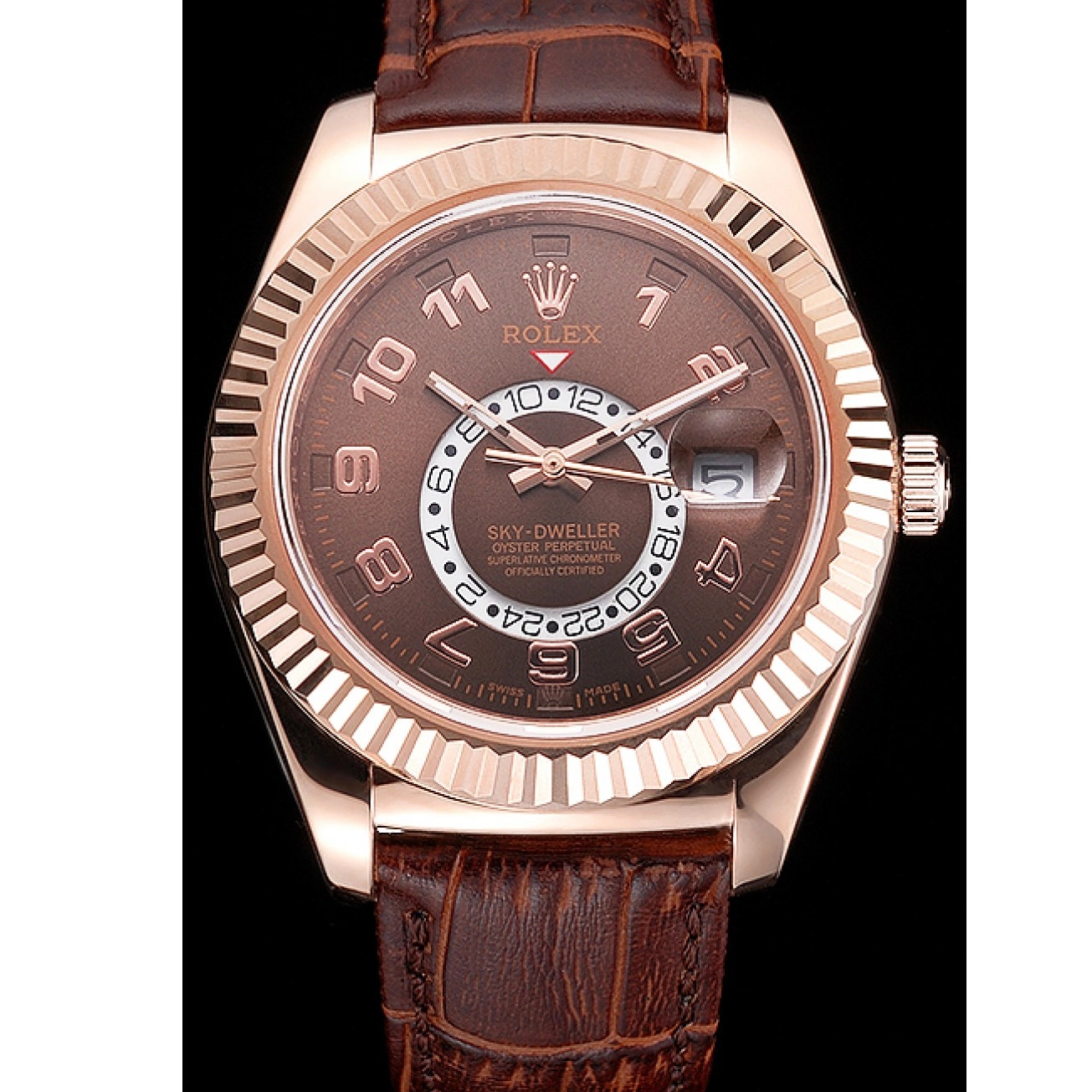 Case Strap Gold Dweller Rose Brown Leather Sky Rolex Brown Dial 0801